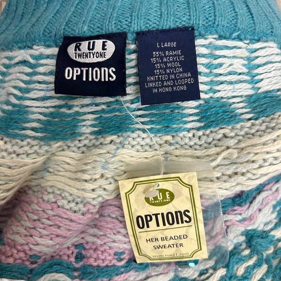 Y2K Deadstock Beaded Pastel Fair Isle Turtleneck Zip Front Sweater L - Picture 5 of 5